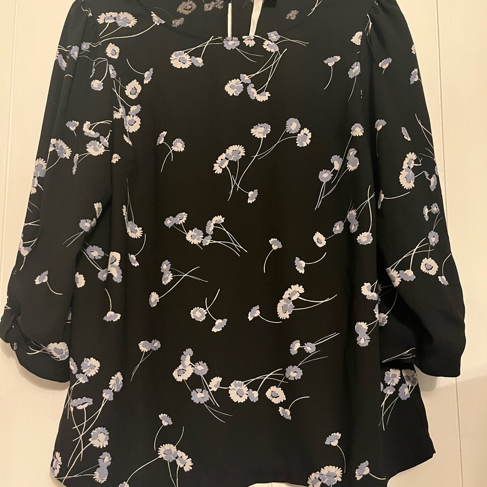 Lauren Conrad Floral Black Blouse